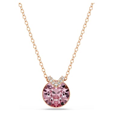 Bella V pendant, Round cut, Pink, Rose gold-tone plated - Swarovski, 5662088
