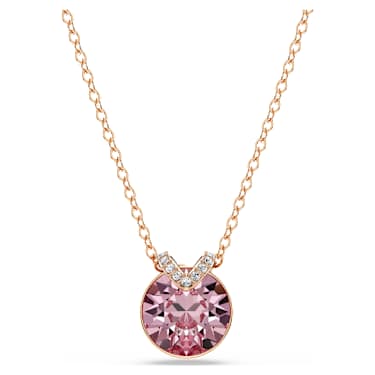 Bella V pendant, Round cut, Pink, Rose gold-tone plated