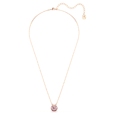 Bella V pendant, Round cut, Pink, Rose gold-tone plated