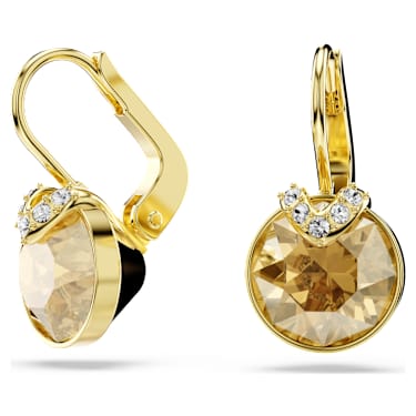 Bella V drop earrings, Round cut, Gold tone, Gold-tone plated - Swarovski, 5662093