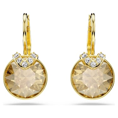 Bella V drop earrings, Round cut, Gold tone, 18K gold finish - Swarovski, 5662093