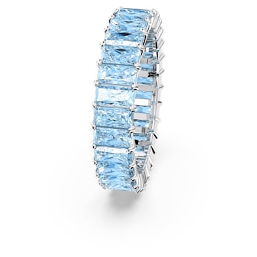 Matrix ring, Baguette cut, Blue, Rhodium plated | Swarovski