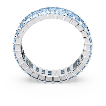 Matrix ring, Baguette cut, Blue, Rhodium plated | Swarovski