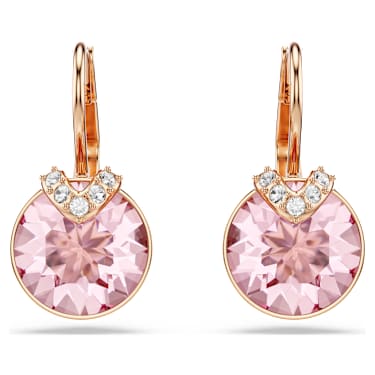 Bella V 水滴形耳環, 圓形切割, 粉紅色, 鍍金（玫瑰金色飾面） - Swarovski, 5662114