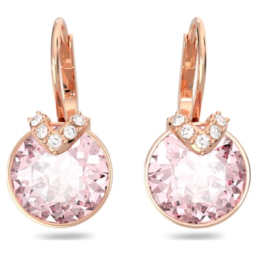 Bella V drop earrings, Round cut, Pink, Rose gold-tone plated - Swarovski, 5662114