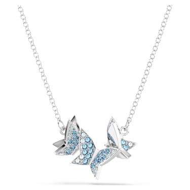 Idyllia Lilia 項鏈, 蝴蝶, 藍色, 鍍白金色 - Swarovski, 5662181