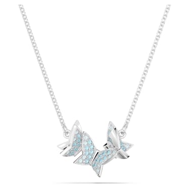 Idyllia Lilia 项链, 蝴蝶, 蓝色, 镀铑 - Swarovski, 5662181