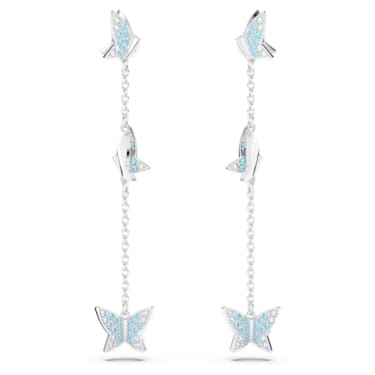 Idyllia Lilia 水滴形耳環, 蝴蝶, 藍色, 鍍白金色 - Swarovski, 5662182