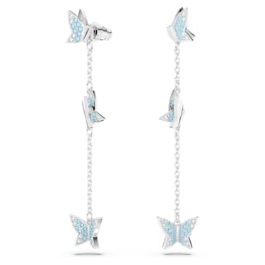 Idyllia Lilia 水滴形耳環, 蝴蝶, 藍色, 鍍白金色 - Swarovski, 5662182