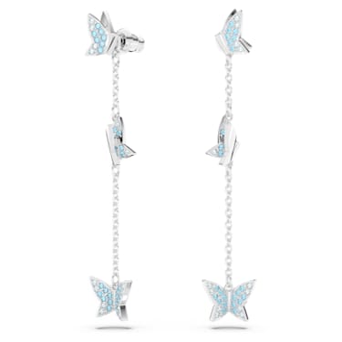 Lilia drop earrings, Butterfly, Blue, Rhodium plated - Swarovski, 5662182