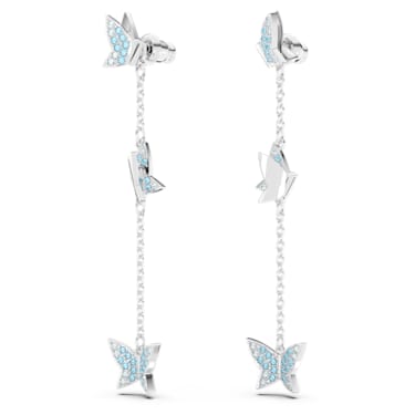 Idyllia Lilia 水滴形耳環, 蝴蝶, 藍色, 鍍白金色 - Swarovski, 5662182