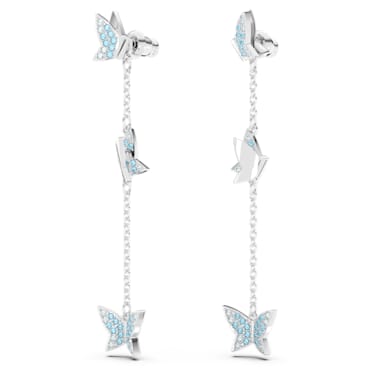 Lilia drop earrings, Butterfly, Blue, Rhodium plated - Swarovski, 5662182