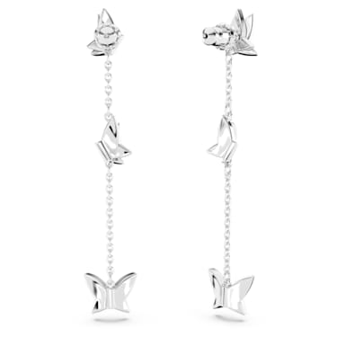 Idyllia Lilia 水滴形耳環, 蝴蝶, 藍色, 鍍白金色 - Swarovski, 5662182