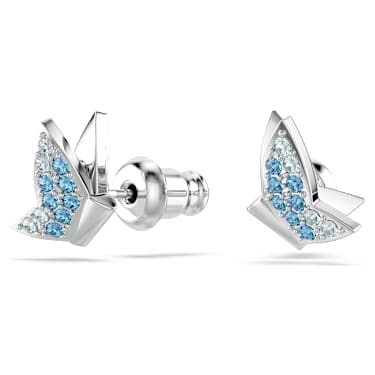 Idyllia Lilia stud earrings, Butterfly, Blue, Rhodium plated - Swarovski, 5662183