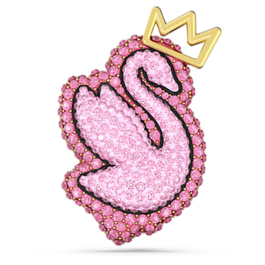 Swan brooch, Swan, Pink, Gold-tone plated - Swarovski, 5662243