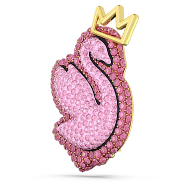 Swan brooch, Swan, Pink, Gold-tone plated - Swarovski, 5662243