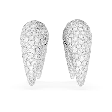 Luna stud earrings, Moon, Large, White, Rhodium plated - Swarovski, 5662285