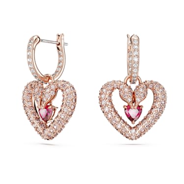 Sublima drop earrings, Heart, Pink, Rose gold-tone plated - Swarovski, 5662875
