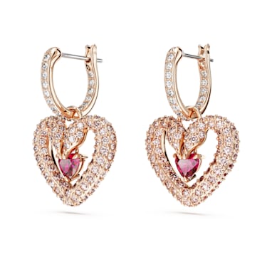 Sublima drop earrings, Heart, Pink, Rose gold-tone plated - Swarovski, 5662875