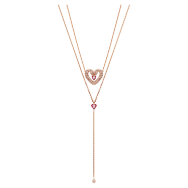 Una Y layered necklace Heart Pink Rose gold tone plated Swarovski