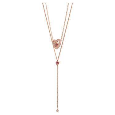 Sublima Y-多层项链, 心形, 粉红色, 镀玫瑰金色调 - Swarovski, 5662877