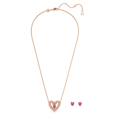 Una 套裝, 心形, 粉紅色, 鍍玫瑰金色調 - Swarovski, 5662884