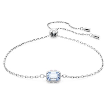 Stilla bracelet, Rectangular cut, Blue, Rhodium plated - Swarovski, 5662917