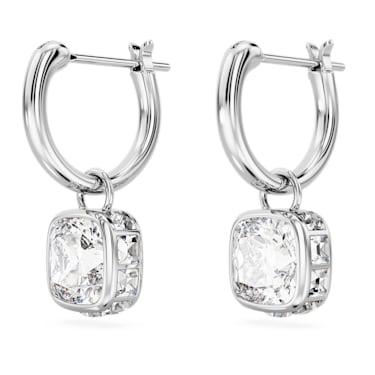 Stilla drop earrings, Square cut, White, Rhodium plated - Swarovski, 5662919
