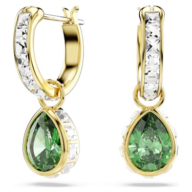 Stilla drop earrings, Pear cut, Green, Gold-tone plated