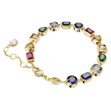 Imber Tennis 브레이슬릿, 믹스 컷, 멀티컬러, 골드 톤 플래팅 - Swarovski, 5662925