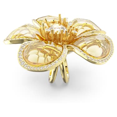 Idyllia 個性戒指, 花朵, 黃色, 鍍金色色調 - Swarovski, 5663075