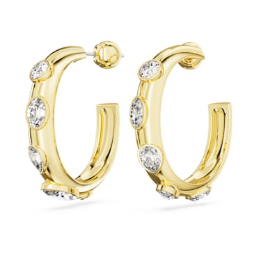 Dextera hoop earrings, Mixed cuts, White, Gold-tone plated - Swarovski, 5663261