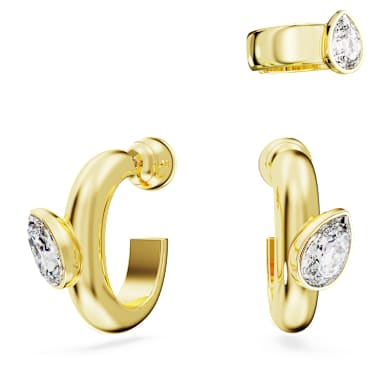 Imber hoop earrings with ear cuff, Set (3), Pear cut, White Imber hoop earrings with ear cuff, Set (3), Pear cut, White