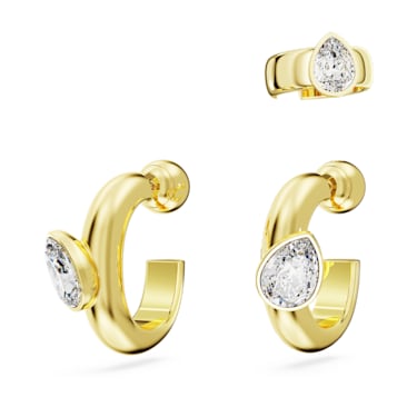 Imber hoop earrings with ear cuff, Set (3), Pear cut, White, Gold-tone plated - Swarovski, 5663262