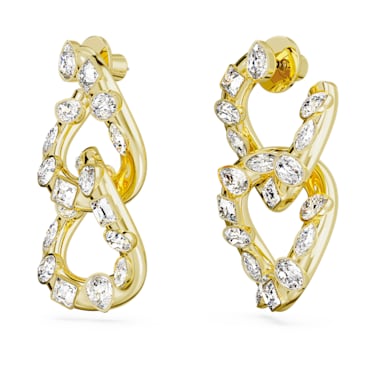 Dextera 大圈耳环, 混合切割, 环形相扣, 白色, 镀金色调 - Swarovski, 5663263