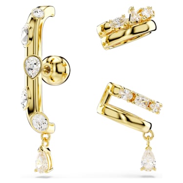 Pendiente ear cuff Dextera, Conjunto (3), Tallas mixtas, Blanco, Baño tono oro - Swarovski, 5663334