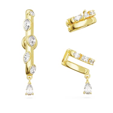 Imber ear cuff, Set (3), Mixed cuts, White, Gold-tone plated  