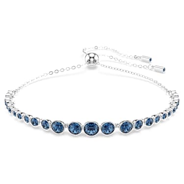 Emily bracelet, Mixed round cuts, Blue, Rhodium plated