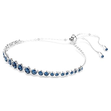 Emily bracelet, Mixed round cuts, Blue, Rhodium plated