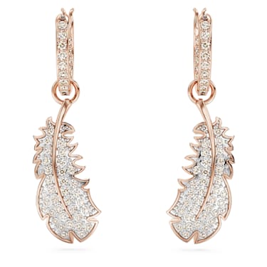 Idyllia Drop-Ohrhänger, Feder, Weiß, 18K Roségoldbeschichtet - Swarovski, 5663486