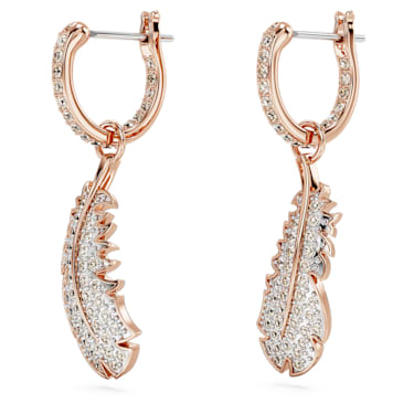 Idyllia drop earrings, Feather, White, 18K rose gold finish - Swarovski, 5663486