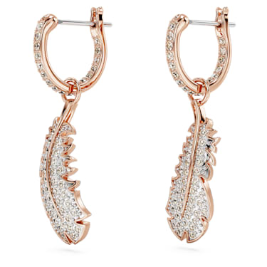 Nice drop earrings, Feather, White, Rose gold-tone plated - Swarovski, 5663486