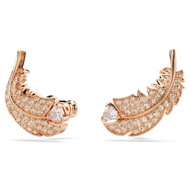 Clous d'oreilles Idyllia, Plume, Blanches, Placage de ton or rosé - Swarovski, 5663490