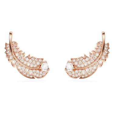 Clous d'oreilles Idyllia, Plume, Blanches, Placage de ton or rosé - Swarovski, 5663490