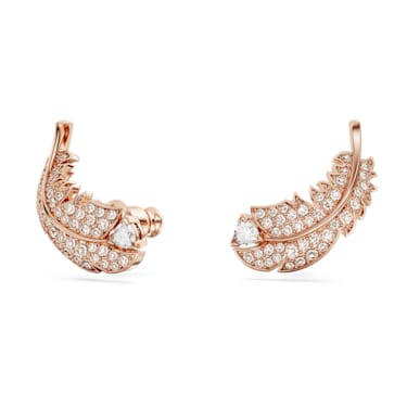 Clous d'oreilles Idyllia, Plume, Blanches, Placage de ton or rosé - Swarovski, 5663490