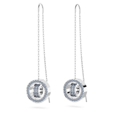 Dextera 水滴形耳環, 長款, 藍色, 鍍白金色 - Swarovski, 5663498