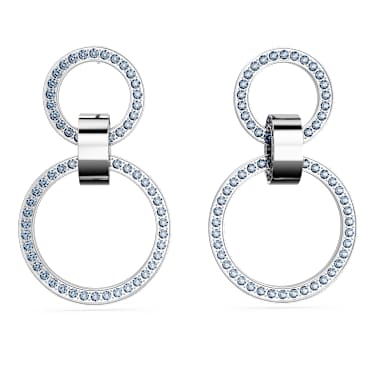 Dextera hoop earrings, Blue, Rhodium plated - Swarovski, 5663503
