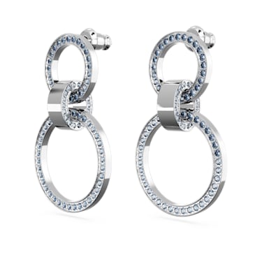 Dextera hoop earrings, Blue, Rhodium plated - Swarovski, 5663503