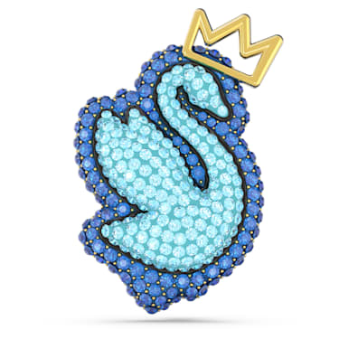 Swan 胸针, 天鹅, 蓝色, 镀金色调 - Swarovski, 5663540