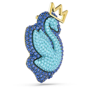 Swan 胸針, 天鵝, 藍色, 鍍金色色調 - Swarovski, 5663540